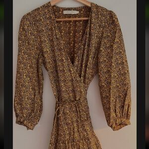 Christy Dawn Floral Wrap Dress - Yellow and Brown